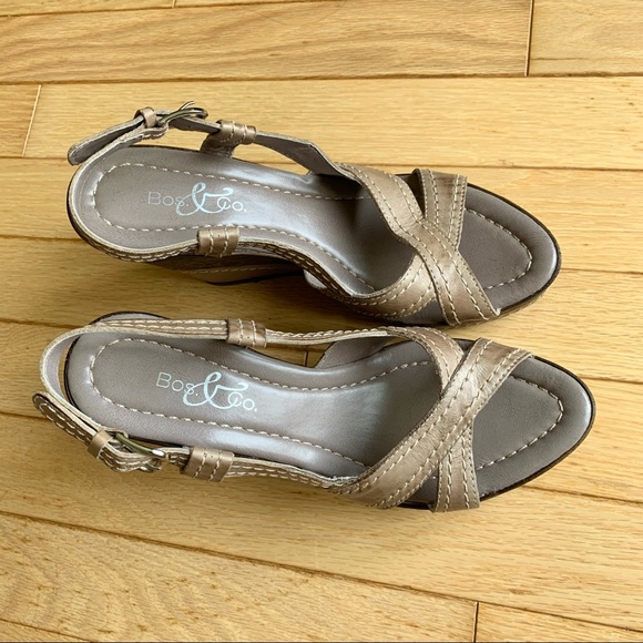 Bos & Co Taupe Leather Wedge Heel Sandal - Picture 3 of 6